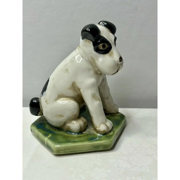 Vintage Ceramic Terrier Dog Figurine Hexagon Base - Picture 3 of 5